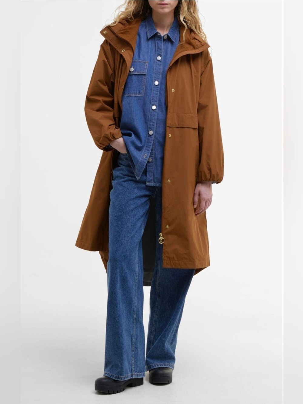 Barbour Naboo Showerproof Hooded Rain Jacket Rust Brown Tan Anorak Parka Long